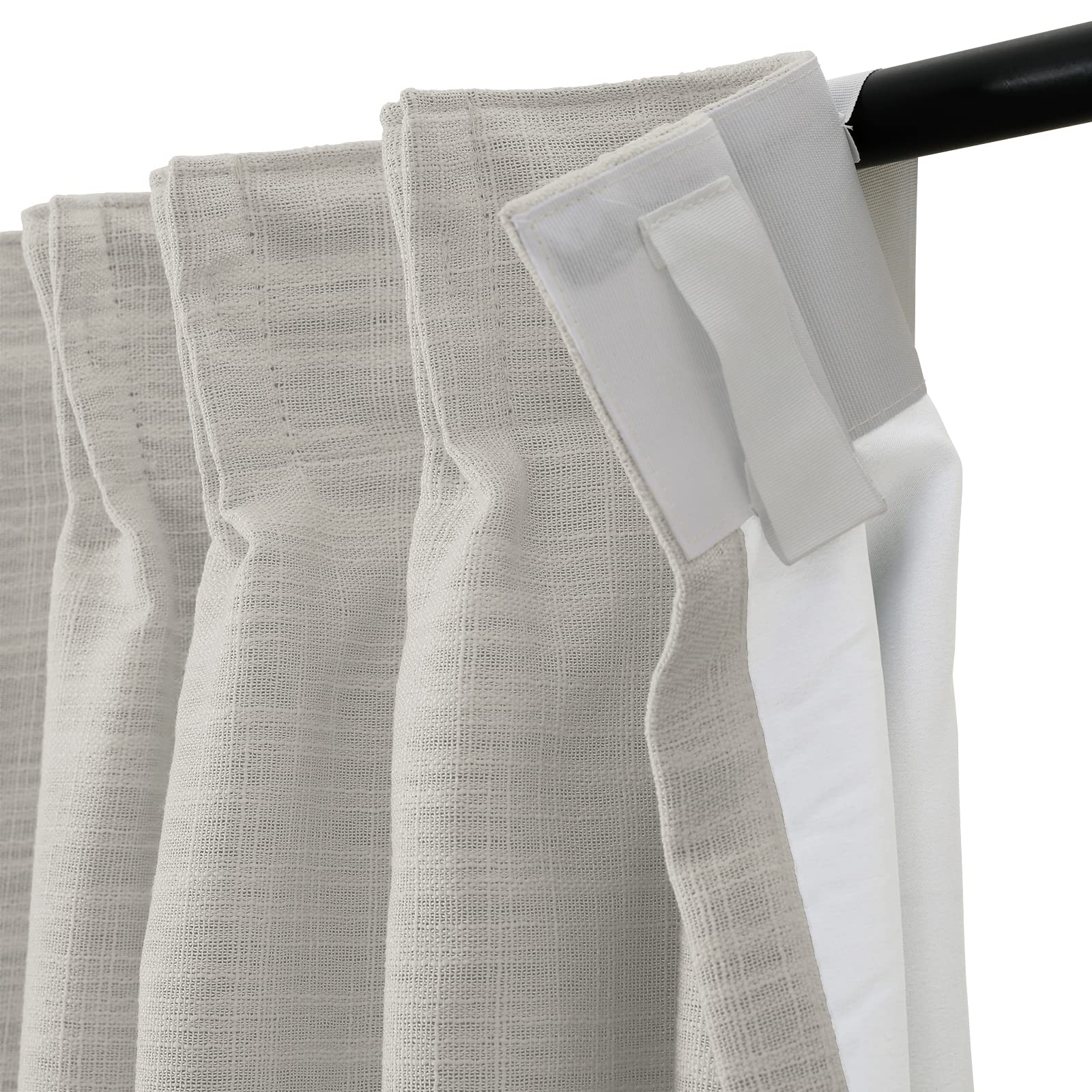 Twopages Faux Linen Light Gray Blackout Curtain For Bedroom Living Room Thermal Insulated Drape With Pinch Pleat And Back Tab To